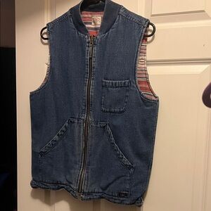 Faherty Blue Denim Vest with Striped Lining